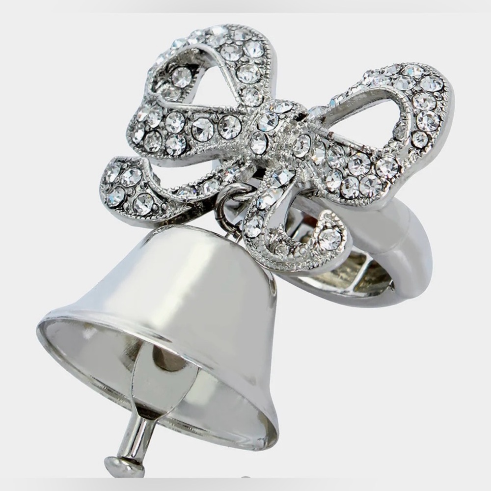 BETSEY JOHNSON Silver Bell Stretch Ring for Weddings Bridal Shower Party NEW NWT